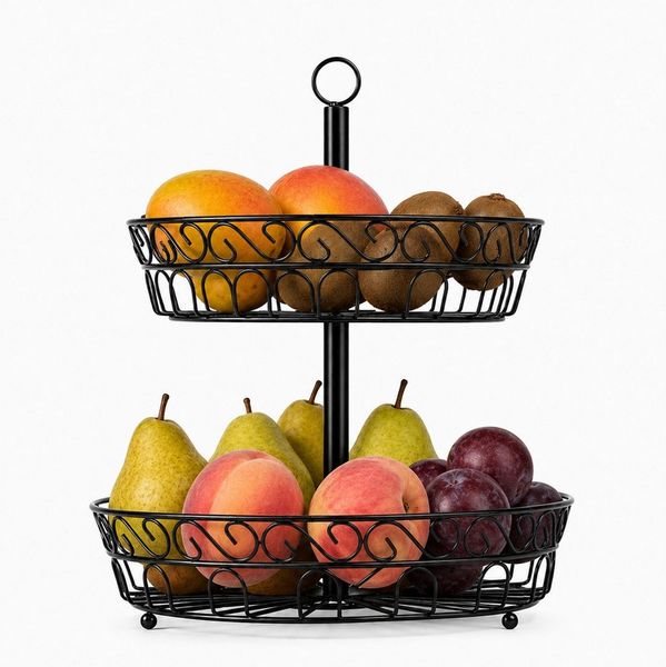 Youyijia Obstschale Obst Etagere 2 Etagen – 24x40 cm Metall Obstschale, Moderner Obstkorb