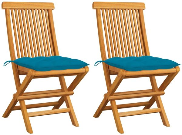 vidaXL Gartenstühle mit Hellblauen Kissen 2 Stk. Massivholz Teak 3062479