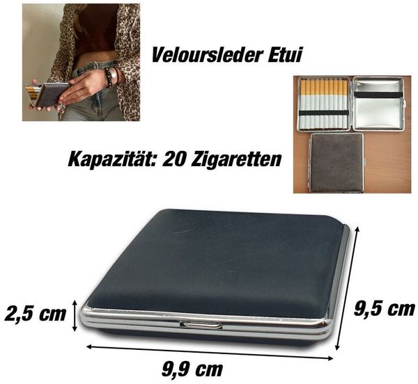 Coumo Aufbewahrungsbox Zigarettenetui, Echt Leder, Veloursleder