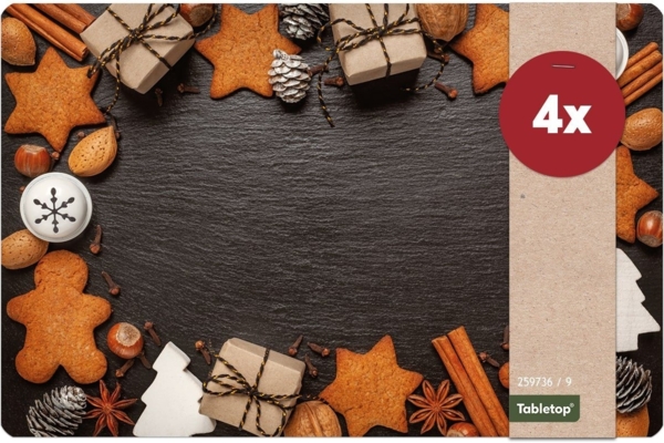 matches21 HOME & HOBBY Platzset Tischsets Lebkuchen Gewürze Schiefer 4er Tischunterlage Tischdeko, (4-St), modernes Esstisch Platzdeckchen als abwaschbarer Tischuntersetzer