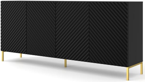 Domando Sideboard Naturns M2 Modern Breite 200cm, Push-to-open-Funktion, besondere Fräsoptik, goldene Füße in Schwarz Matt