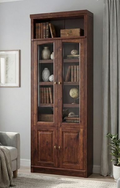 OTTO home Vitrine Soeren Regal mit 2 Glastüren und 2 Holztüren, B/TH: 80/29/220 cm Kiefer FSC®-zertifiziert, 1 offenes Fach, 6 Fächer hinter den Türen