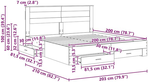 vidaXL Bettrahmen mit Kopfteil Beton Grau 200 x 200 cm Holzwerkstoff 3409955 Bild 11