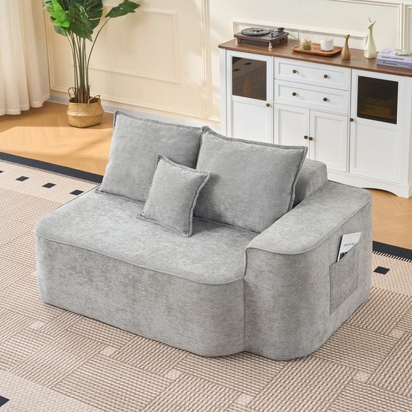 2-Sitzer Sofa H 65 x T 150 x B 95 cm aus Chenille in Grau, montagefrei