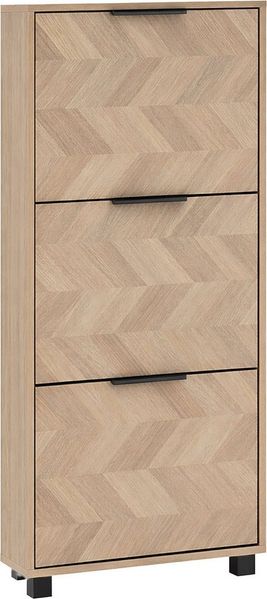 Schildmeyer Schuhschrank Schuhkipper Piazza 160869, Eiche hell Dekor/Fischgräten Dekor, 59,8 x 19,5 x 124,5 cm, platzsparend durch geringe Tiefe