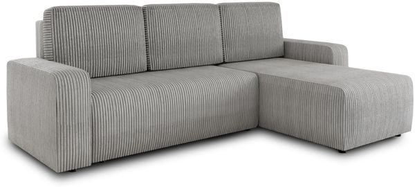 Ecksofa Roma L mit Schlaffunktion und Bettkasten - Cord Stoff - L-Form Couch, Polstersofa, Schlafsofa, Sofagarnitur - Ottomane Universal (Grau (Poso 110)) Bild 2