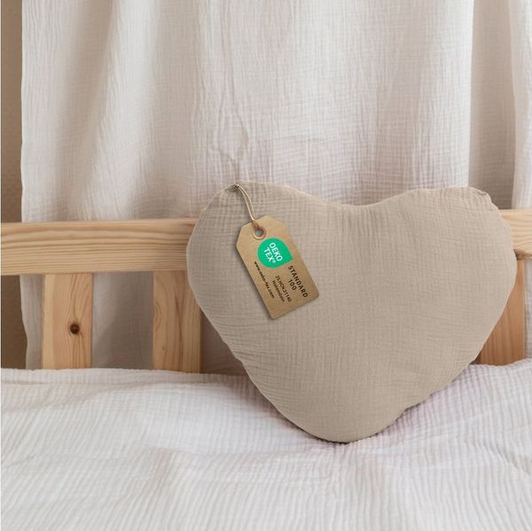 lilimaus Dekokissen Dekokissen Kinderzimmer - Kuschelkissen Herz & Stern in 12 Farben, Dekokissen Musselin Baumwolle für Kinderzimmer