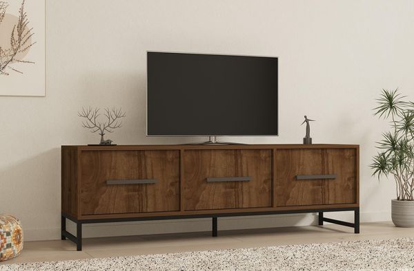 Hanah Home Stylish Walnut TV Stand, 160 x 50 x 40 cm | 100% Melamine Coated Particle Board, 18 mm Thick | Wall-Mountable, Multiple Shelves, Extra Storage