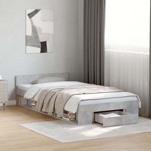vidaXL Bettgestell mit Schublade Betongrau 90x190 cm Holzwerkstoff 3280786