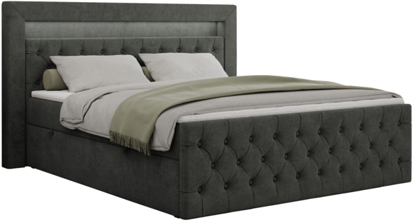 Mks Möbel 'Gold-9' Boxspringbett mit Bettkasten und LED-Beleuchtung, 180x200 cm, Dunkelgrau, Stoff, Hart (H4) Bild 3