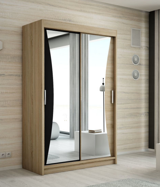 Schwebetürenschrank NIKO 2-türig Schrank 180 cm (mit Spiegel) Farbe: Sonoma , schwarz
