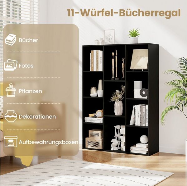 COSTWAY Bücherregal, mit 11 Fächern, bis 140 kg belastbar, 74x24x106cm
