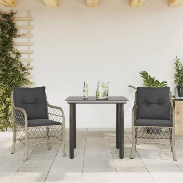vidaXL 3-tlg. Bistro-Set mit Kissen Hellgrau Poly Rattan 3212173