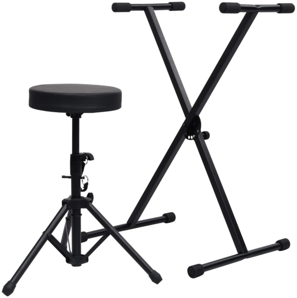 vidaXL Keyboardständer und Hocker Set Schwarz 70095