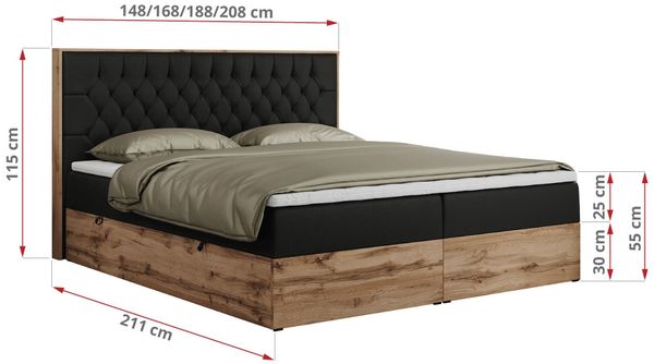 Boxspringbett, Schlafzimmerbett, Bettkasten - AMORE - 180 x 200 cm - Schwarz Kunstleder - H3 Bild 5