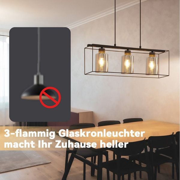 Nettlife Pendelleuchte Schwarz 3 flammig Glas Vintage E27 Höhenverstellbar Hängeleuchte, Höhenverstellbar, LED wechselbar, Industrial Leuchten für Wohnzimmer Restaurant Cafe Bar