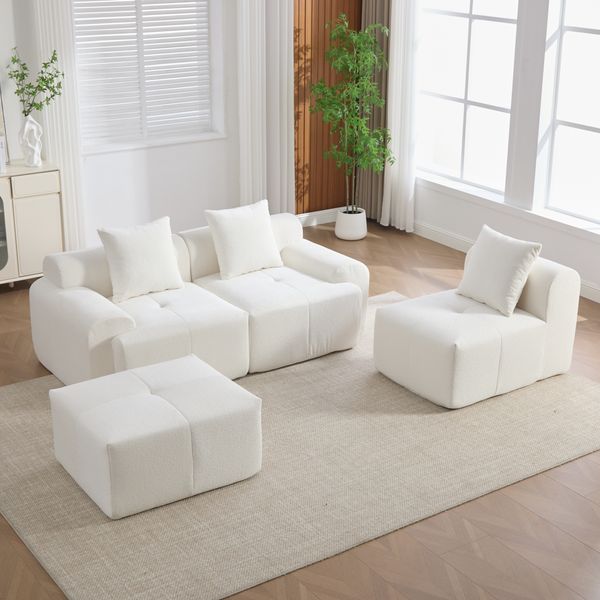 3-Sitzer modulares Ecksofa B 268 x T 102 x H 78 cm aus Kordstoff in Beige
