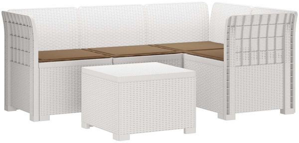 vidaXL 4-Sitzer Garten Sofa mit Kissen Rattan Look PP Weiß 3444008