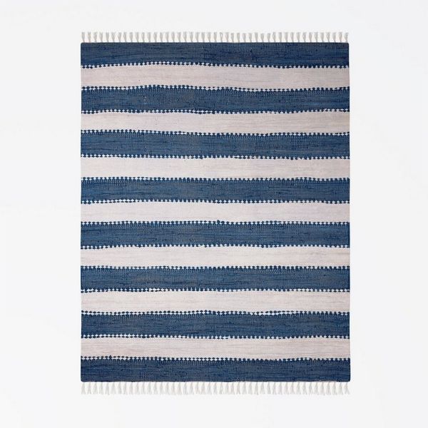 Wohnando Teppich MY-RUG Aarav, Chindi-Teppich 110x60cm, rechteckig, Höhe: 10 mm, aus recycelten Baumwollresten, handgewebt, wendbar, mit Fransen