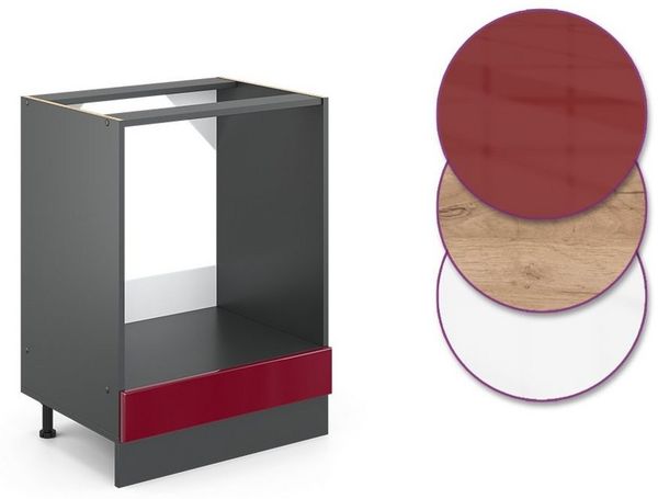Herdumbauschrank R-Line Rot Hochglanz 60 cm ohne Arbeitsplatte Vicco Bild 3