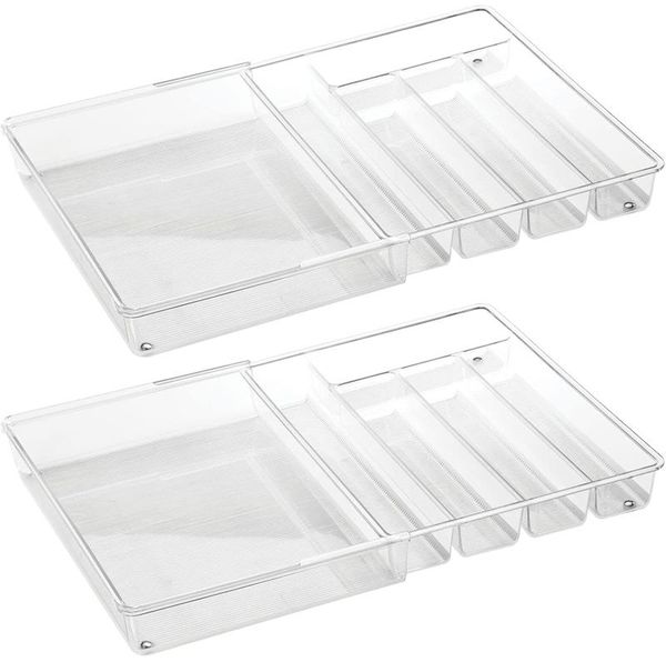 Besteckkasten Schubladen Organizer 2er Set ausziehbar mDesign transparent