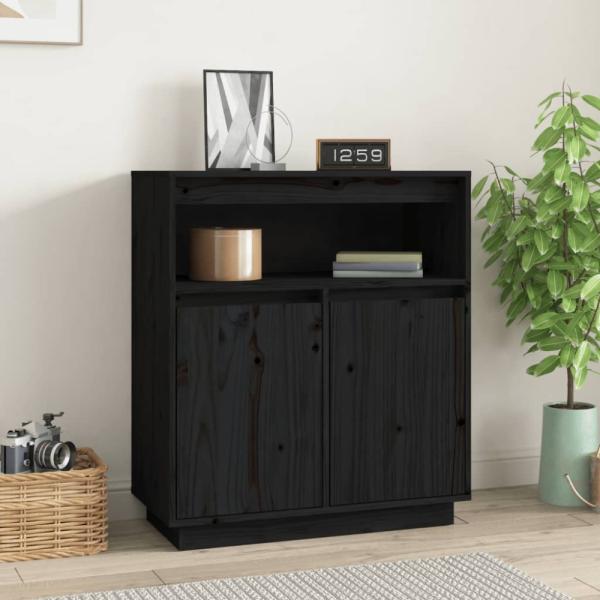 vidaXL Sideboard Schwarz 70x34x80 cm Massivholz Kiefer 814388