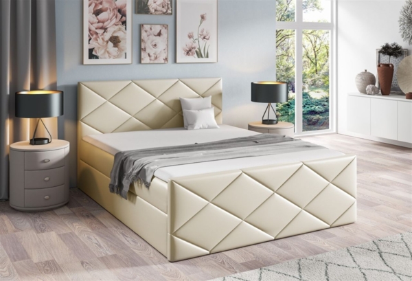 Boxspringbett Schlafzimmerbett KOSMOS 180x200cm Kunstleder Madryt Creme