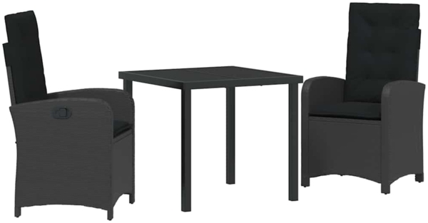 vidaXL Garten Essgruppe mit Kissen 3 pcs Schwarz Poly-Rattan 3380260