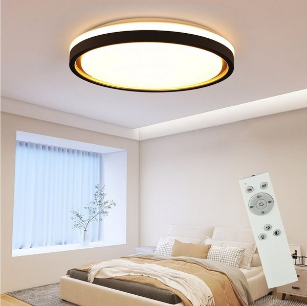 Nettlife LED Deckenleuchte Sternenhimmel Dimmbar Schwarz 30/40cm Rund Modern Deckenlampe, Dimmbar mit Fernbedienung, LED fest integriert, Warmweiß, Neutralweiß bis Kaltweiß, für Wohnzimmer Küche Schlafzimmer Flur Esszimmer