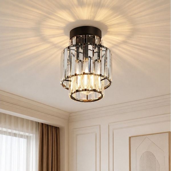 Nettlife Deckenleuchte retro Schwarz Kristall Modern E27 Küchenlampe Metall, Innen Deckenbeleuchtung für Korridor Balkon Wohnzimmer Hotel