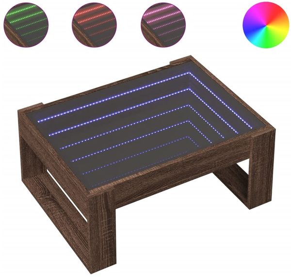 Couchtisch, Sofatisch mit Infinity-LED Braun Eichen-Optik 70x53x30 cm
