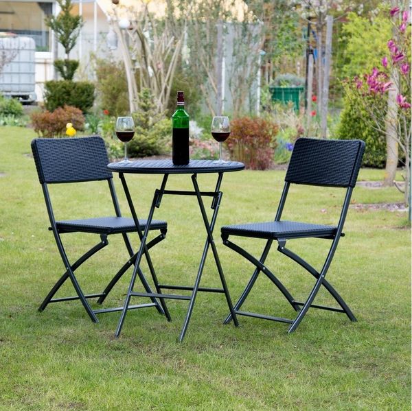 relaxdays Balkonset Gartenmöbel Set BASTIAN 3-teilig, schwarz