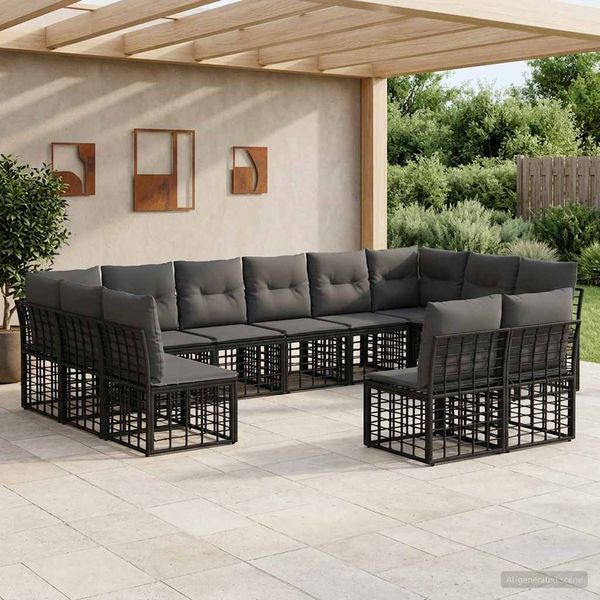 vidaXL Outdoor-Sofagarnitur Schwarz und Dunkelgrau Polyester 3437577