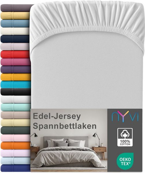 NYVI Spannbettlaken Edel Jersey Spannbettlaken Deluxe für Matratzen bis 25 cm Steghöhe, Baumwolle, (1 Stück), 90-100x200 cm - 100% Baumwolle supergekämmt, 140g/m², Rundumgummizug