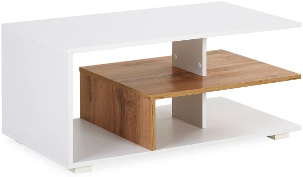 Couchtisch 90x50 cm Sofatisch Weiß Holz Eiche Tisch Beistelltisch Modern Holztisch Wohnzimmertisch