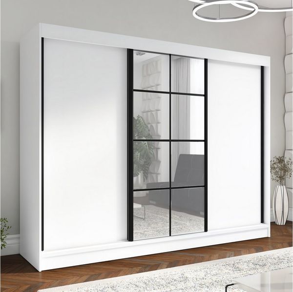 A&J MöbelLand GmbH Schiebetürenschrank ORAV 3-türiger Kleiderschrank mit Spiegel, 4 Schubladen (TOP ANGEBOT! Geräumiger Schrank mit einer Breite von 200 cm und Spiegel, ideal zur Aufbewahrung von Kleidung und Accessoires. 4 Schubladen gratis und viel S...