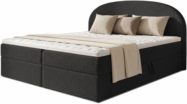 Boxspringbett Cloud mit 2 Bettkästen, Doppelbett mit Bonell-Matratze und Topper, Polsterbett in weichem Bouclé-Stoff, Bett, Bettgestell für Schlafzimmer (Schwarz (Coral 60), 180 x 200 cm) Bild 2