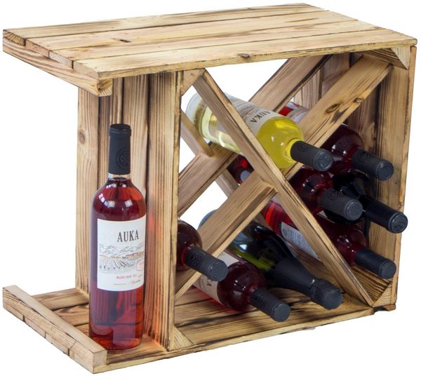 Kistenkolli Altes Land Allzweckkiste Weinregal "X" geflammt" Flaschenregal Weinkistenregal Weinkiste Holzki (Spar-Set)