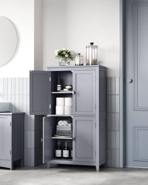 Vasagle Badezimmerschrank mit verstellbaren Ablagen, MDF, 110 x 30 x 60 cm, Taubengrau