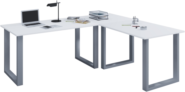 VCM Schreibtisch Lona 915243 Silber / Weiß H. 76 x B. 160 x T. 130 cm