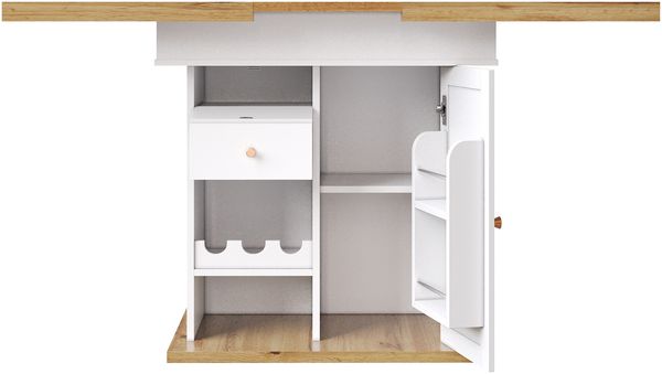 Esstisch 110-140x80x75 cm, ausziehbar, mit Klapptür, Schublade und Snack-/Weinregalen Bild 6