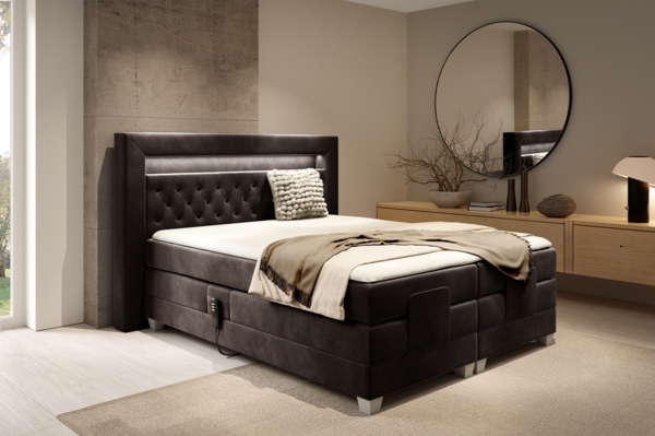 MEBLINI Boxspringbett Elektrisch SANTORE 200x200 cm mit Bettkasten und LED – H3/Dunkelbraun Samt Polsterbett - Doppelbett mit Toppers & Taschenfederkern-Matratzen