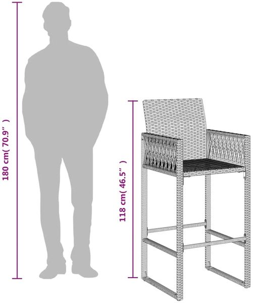 vidaXL Garten-Barhocker 2 Stk. Grau Poly Rattan 368704 Bild 10