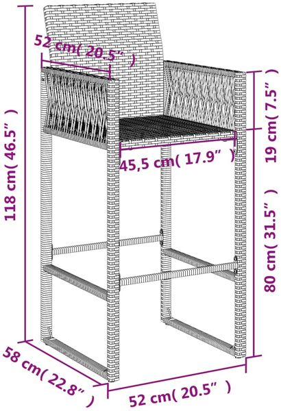 vidaXL Garten-Barhocker 2 Stk. Grau Poly Rattan 368704 Bild 11