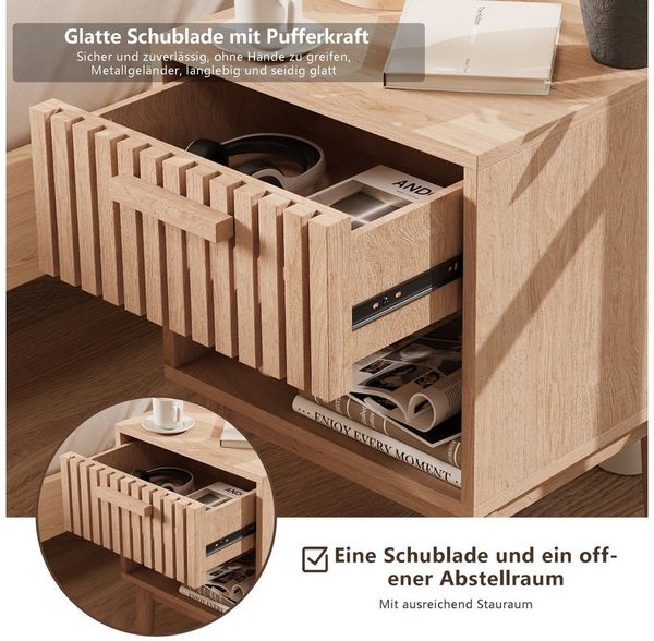 ADWOLT Nachttisch 2er Set Nachtschrank aus Holz, Nachtkommode mit Schubladen,Beistelltisch,Natur, 40 x 35 x 55 cm Bild 3