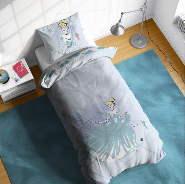 Disney Kinderbettwäsche Disney Cinderella Bettbezug-Set 135x200 cm + Kissenbezug 80x80 cm, Washed Cotton, 2 teilig, 100 % Baumwolle, maschinenwaschbar, wendbar