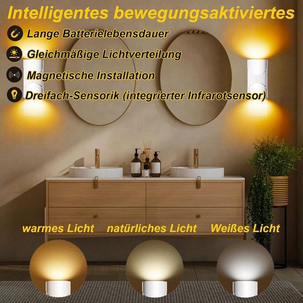 wohnTRAUM24 Nachtlicht Intelligentes Led Nachtlicht mit Bewegungsmelder, Led Wandleuchte, Dimmbar, LED fest integriert, Tageslichtweiß, Warmweiß, Neutralweiß, Wiederaufladbar Schlafzimmer Wohnzimmer Flure Badezimmer
