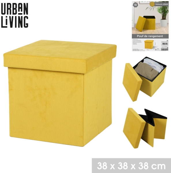 Urban Living Sitzhocker faltbar Sitzwürfel "VELOURS COTELÉ" 53510 gelb