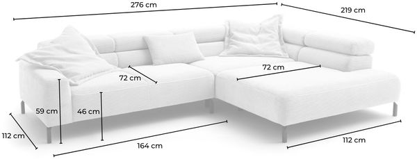 KAWOLA Sofa DELIA Ecksofa Cord rost Recamiere rechts 74 x 219 x 276 cm Bild 6