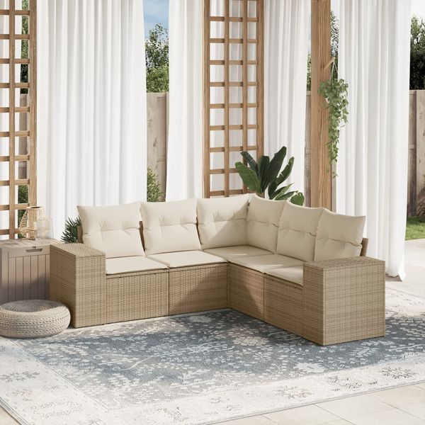 vidaXL 5-tlg. Garten-Sofagarnitur mit Kissen Beige Poly Rattan 3254885